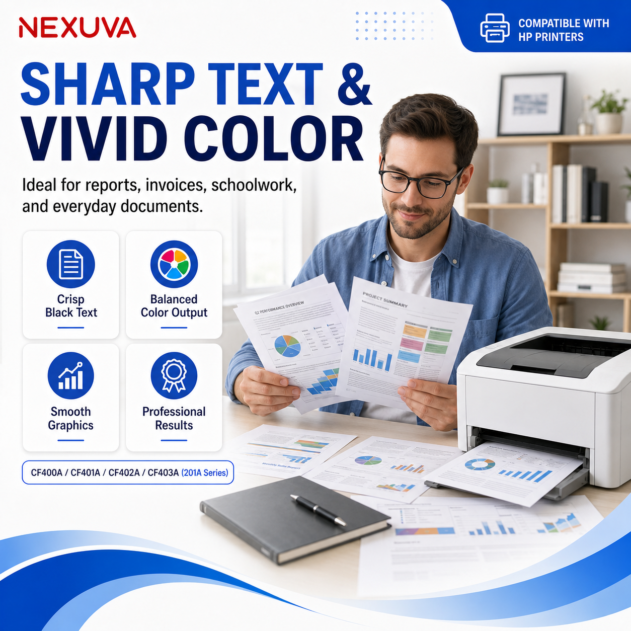 طقم خراطيش حبر كانون 045 متوافقة مع NEXUVA - 4 عبوات - أسود، سماوي، أرجواني، أصفر