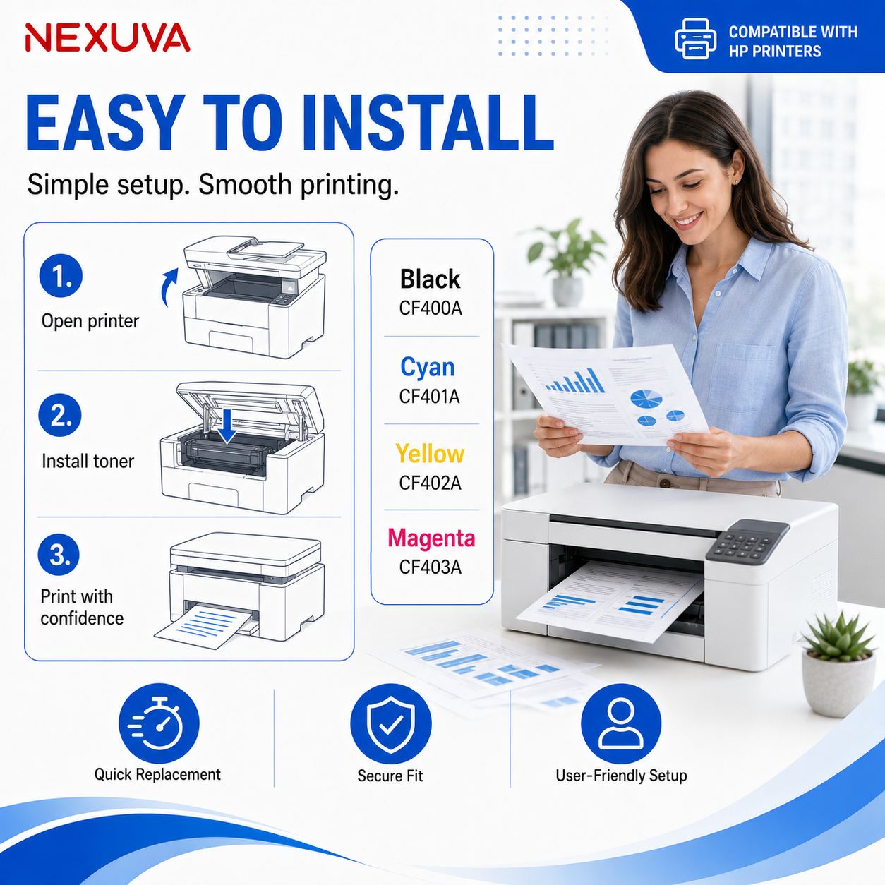 طقم خراطيش حبر كانون 045 متوافقة مع NEXUVA - 4 عبوات - أسود، سماوي، أرجواني، أصفر