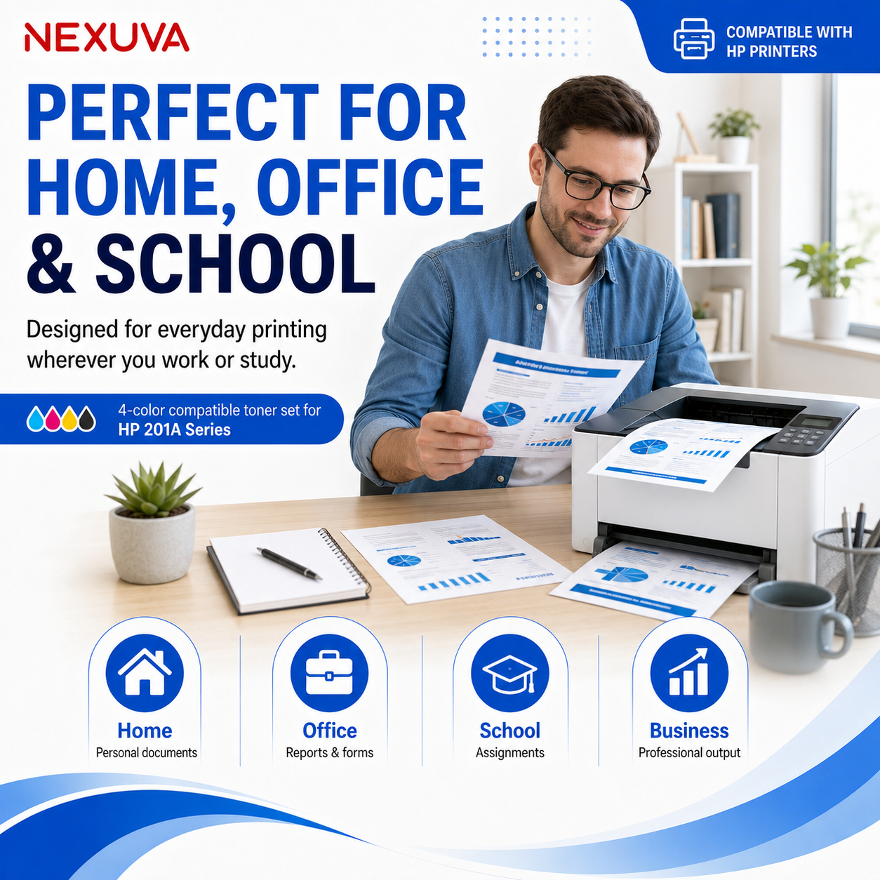 طقم خراطيش حبر كانون 045 متوافقة مع NEXUVA - 4 عبوات - أسود، سماوي، أرجواني، أصفر