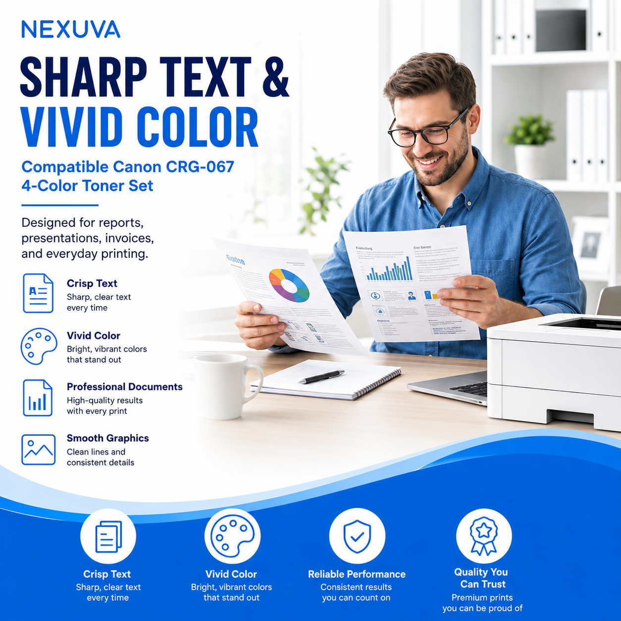 طقم خراطيش تونر NEXUVA CRG-067 متوافق مع Canon Color imageCLASS عدد 4 قطع