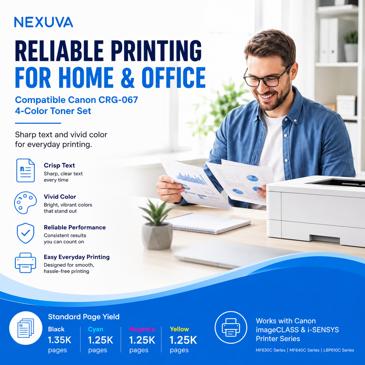 طقم خراطيش تونر NEXUVA CRG-067 متوافق مع Canon Color imageCLASS عدد 4 قطع