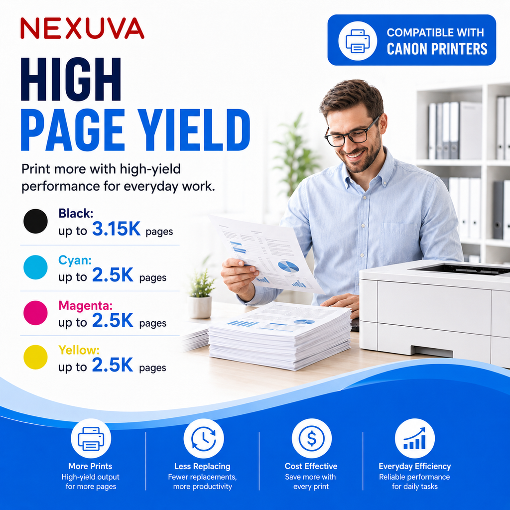 NEXUVA CRG-067H Compatible Toner Cartridge 4-Pack Set for Canon - Black, Cyan, Magenta, Yellow