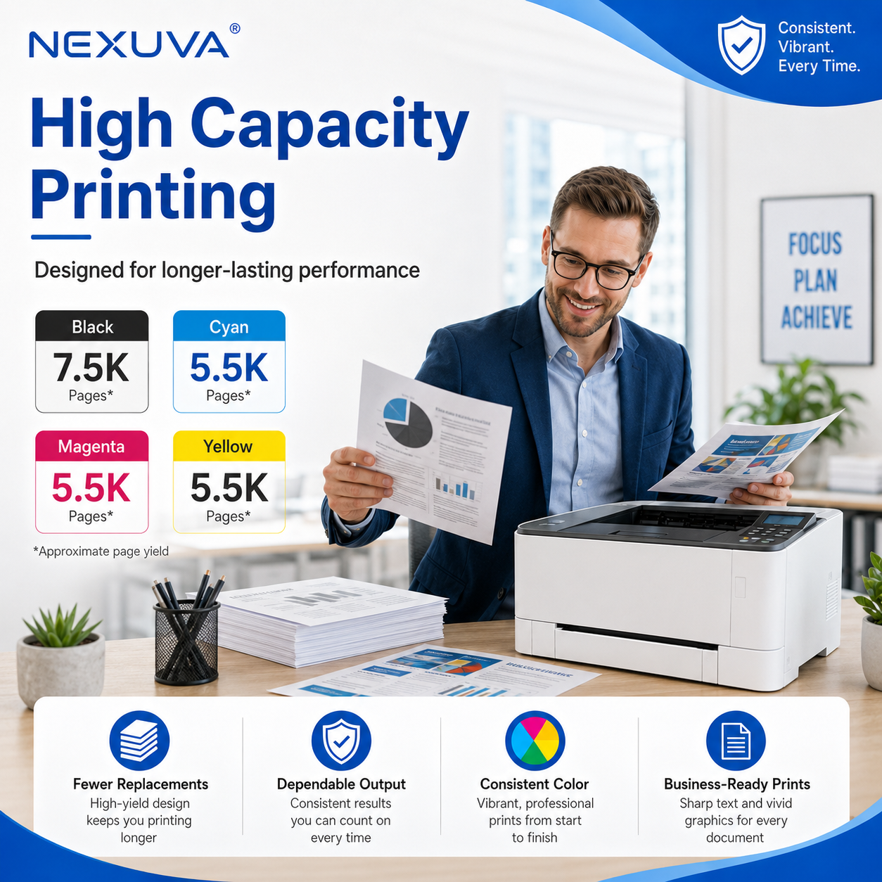 طقم خراطيش حبر متوافقة مع NEXUVA CRG-069H من 4 عبوات لطابعات كانون - أسود، سماوي، أرجواني، أصفر