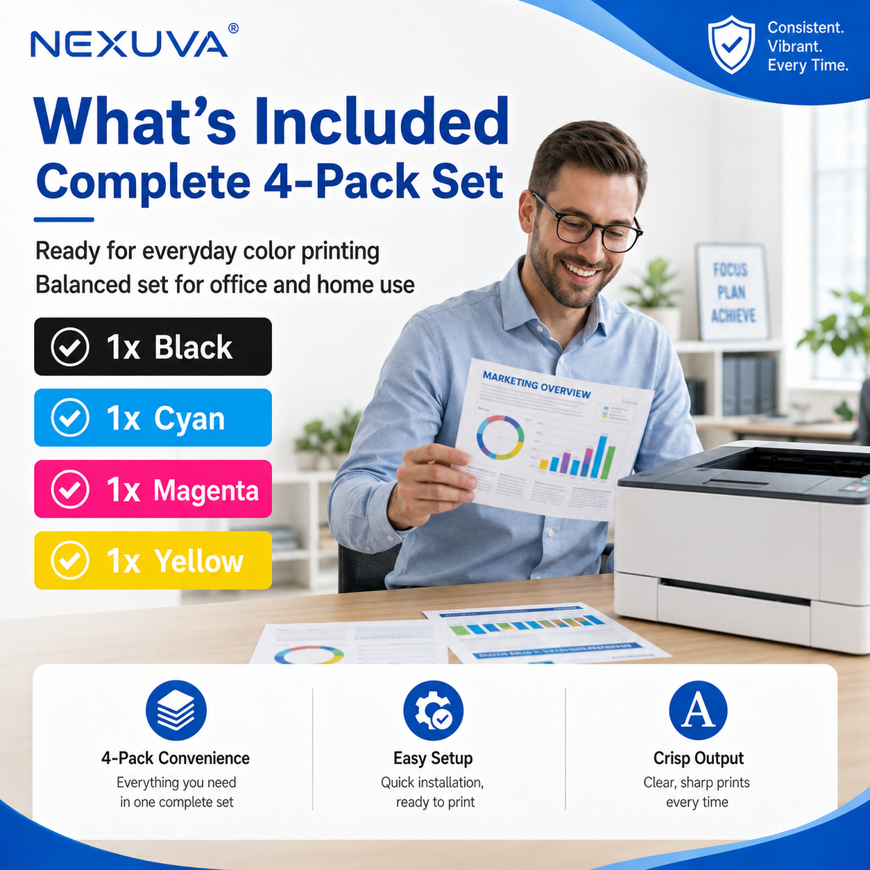طقم خراطيش حبر متوافقة مع NEXUVA CRG-069H من 4 عبوات لطابعات كانون - أسود، سماوي، أرجواني، أصفر