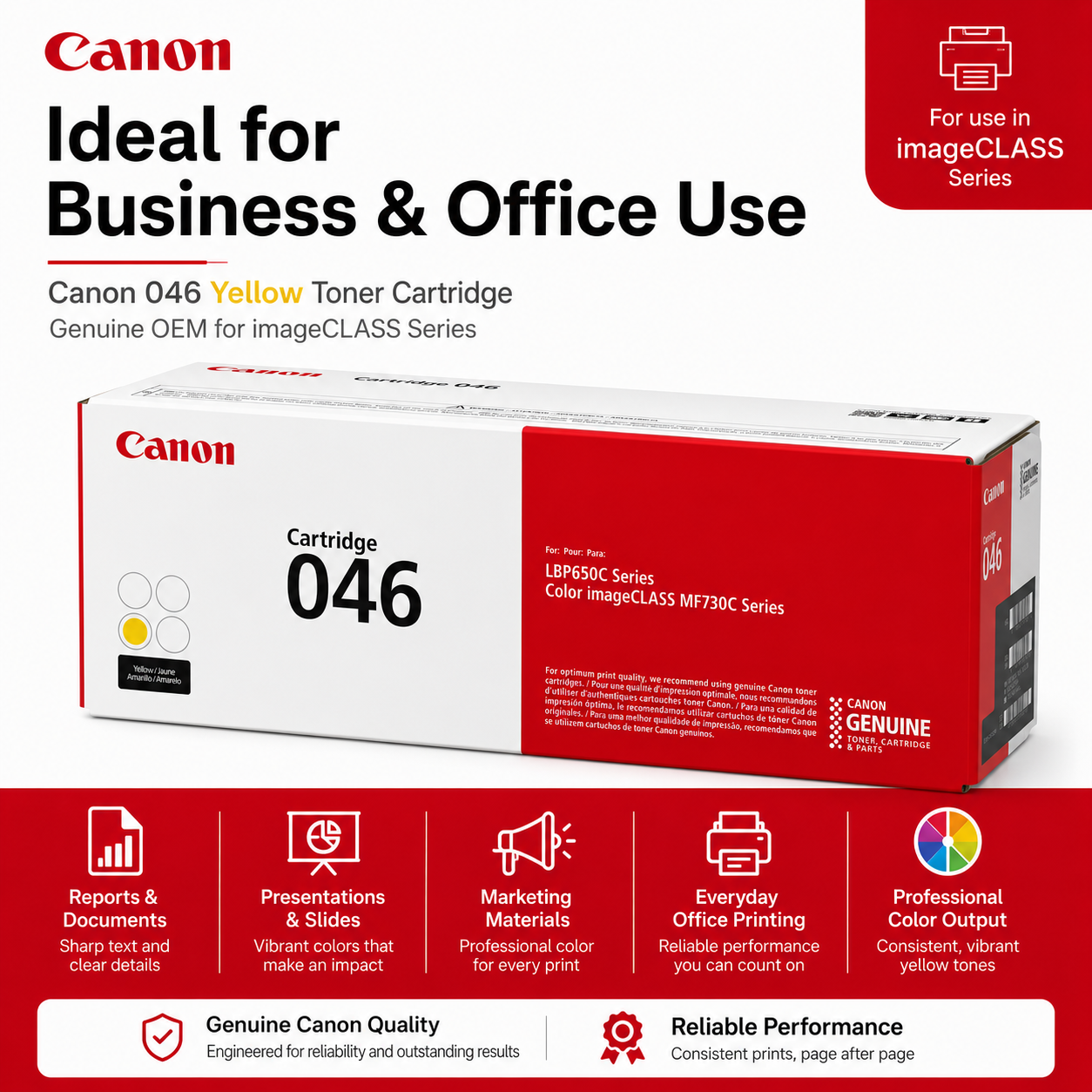 Canon 046 Yellow Toner Cartridge Genuine OEM
