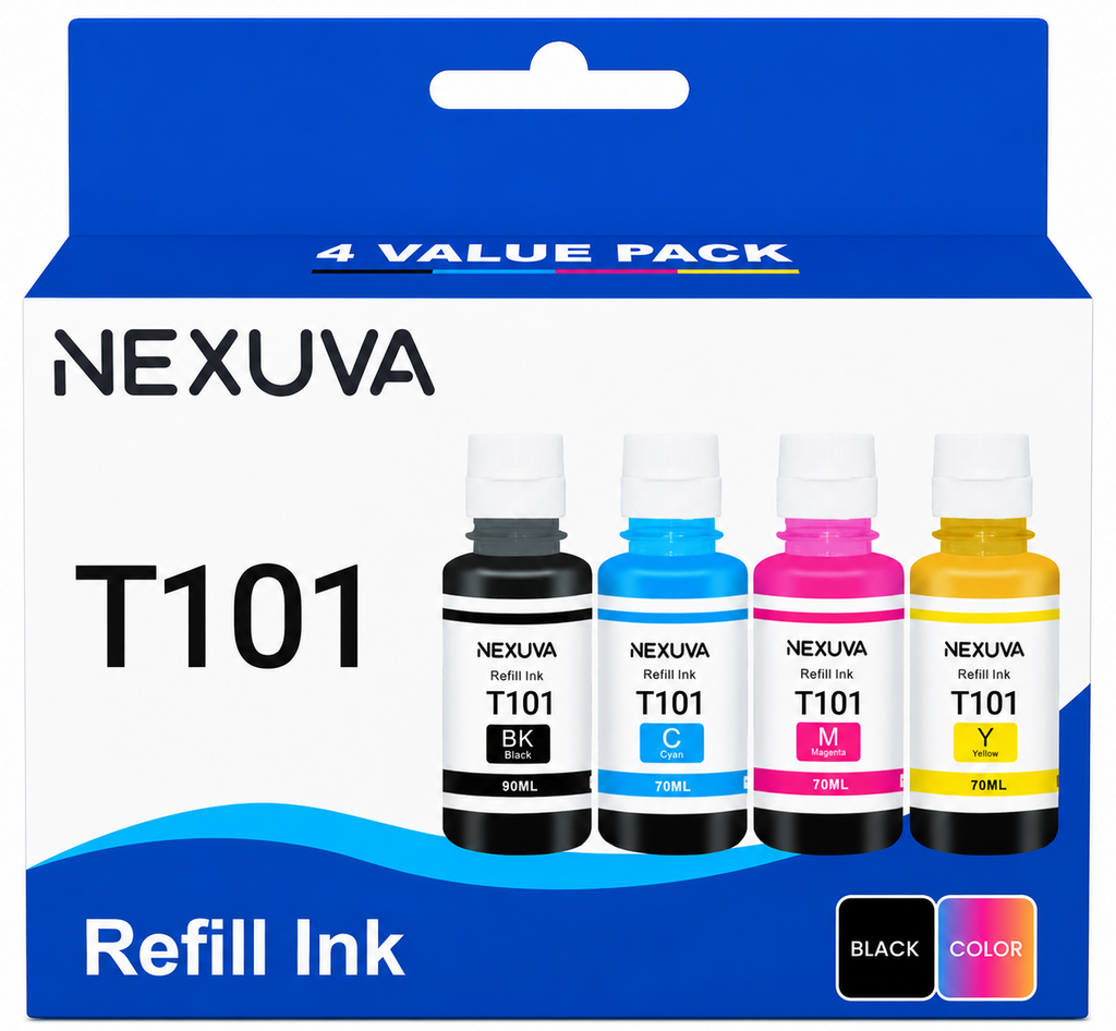 NEXUVA T101 Compatible Refill Ink Bottle Set - Black, Cyan, Magenta, Yellow