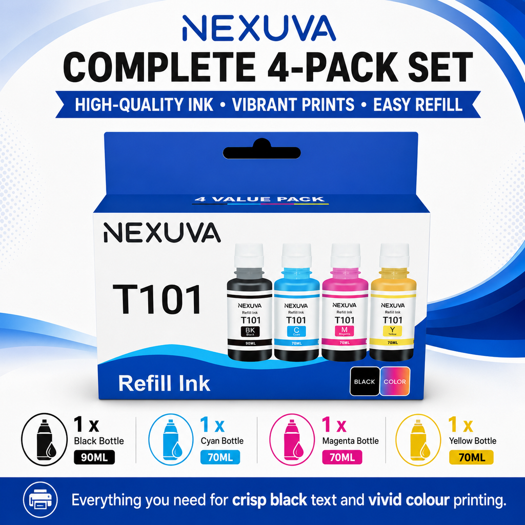 NEXUVA T101 Compatible Refill Ink Bottle Set - Black, Cyan, Magenta, Yellow