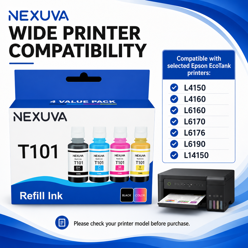 NEXUVA T101 Compatible Refill Ink Bottle Set - Black, Cyan, Magenta, Yellow