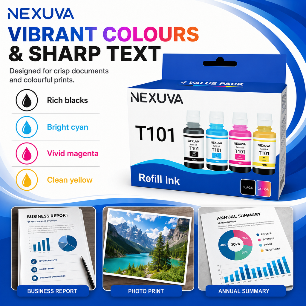 NEXUVA T101 Compatible Refill Ink Bottle Set - Black, Cyan, Magenta, Yellow