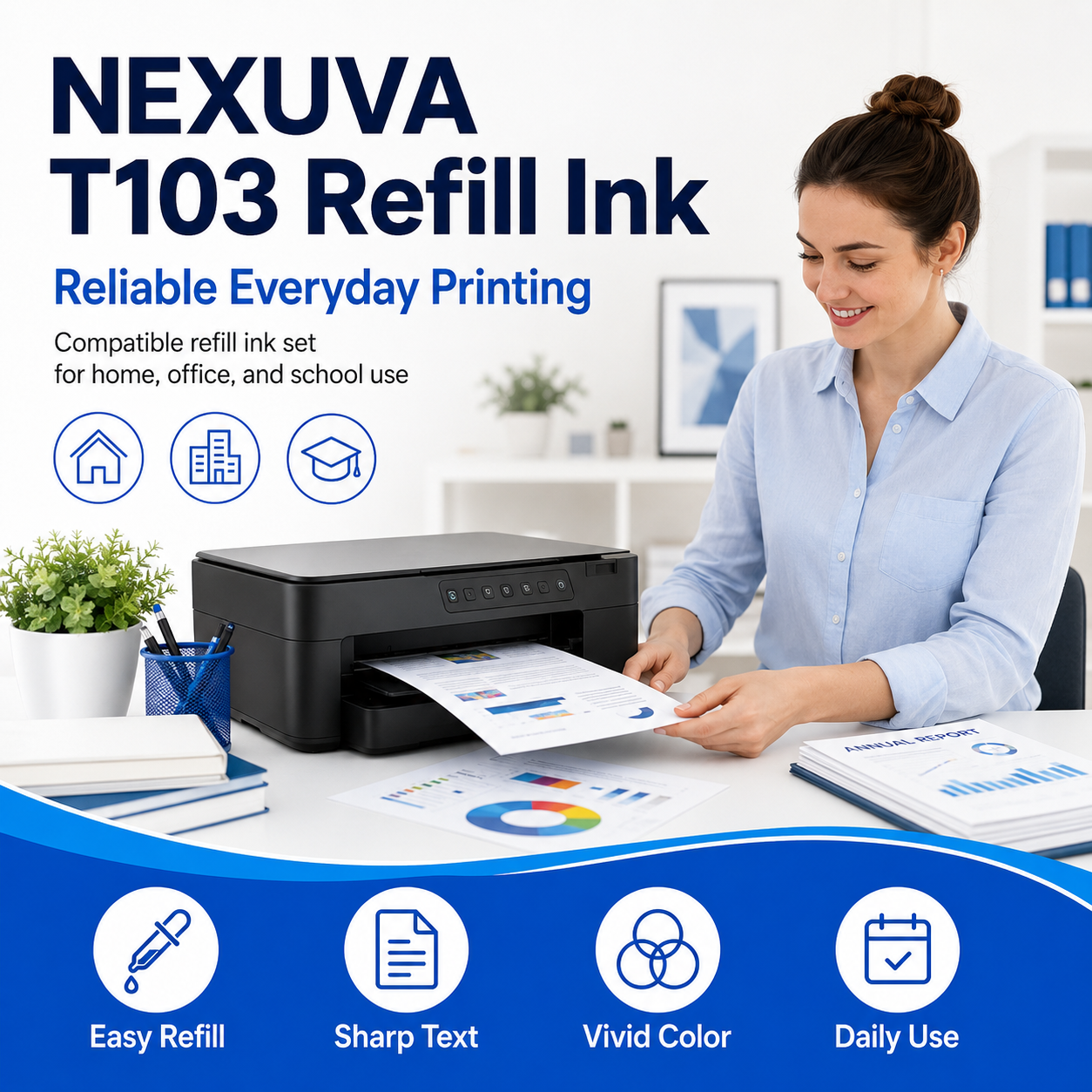NEXUVA T103 Compatible Refill Ink Bottle Set - Black, Cyan, Magenta, Yellow
