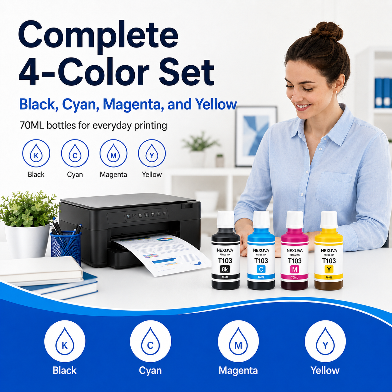 NEXUVA T103 Compatible Refill Ink Bottle Set - Black, Cyan, Magenta, Yellow