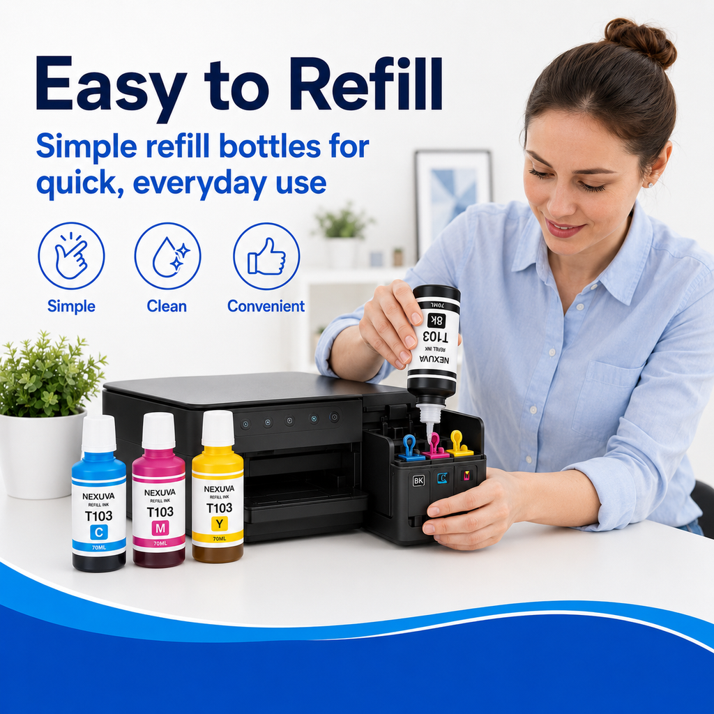 NEXUVA T103 Compatible Refill Ink Bottle Set - Black, Cyan, Magenta, Yellow