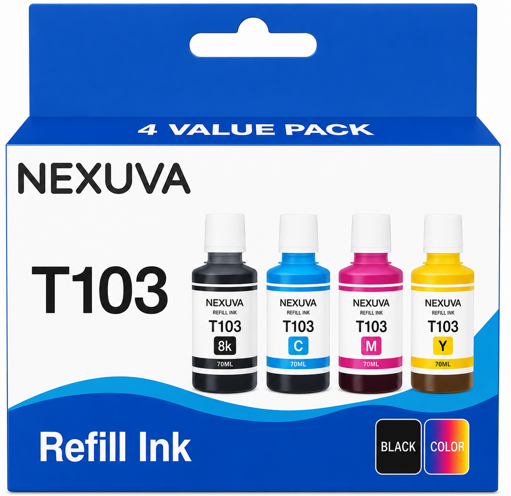NEXUVA T103 Compatible Refill Ink Bottle Set - Black, Cyan, Magenta, Yellow