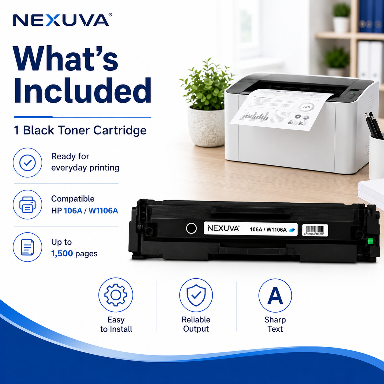NEXUVA Compatible HP 106A Black Toner Cartridge – W1106A, 1.5K Pa
