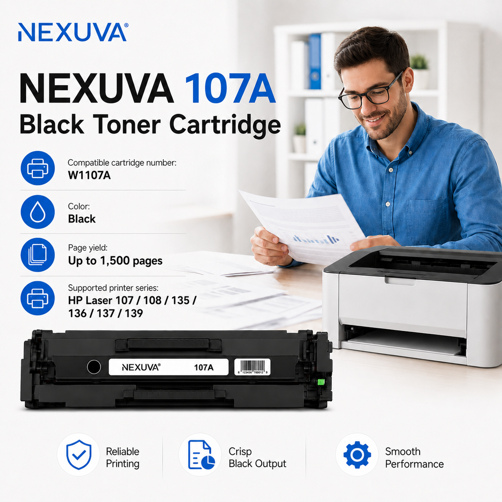 NEXUVA Compatible HP 107A Black Toner Cartridge – W1107A, 1,500 Pages