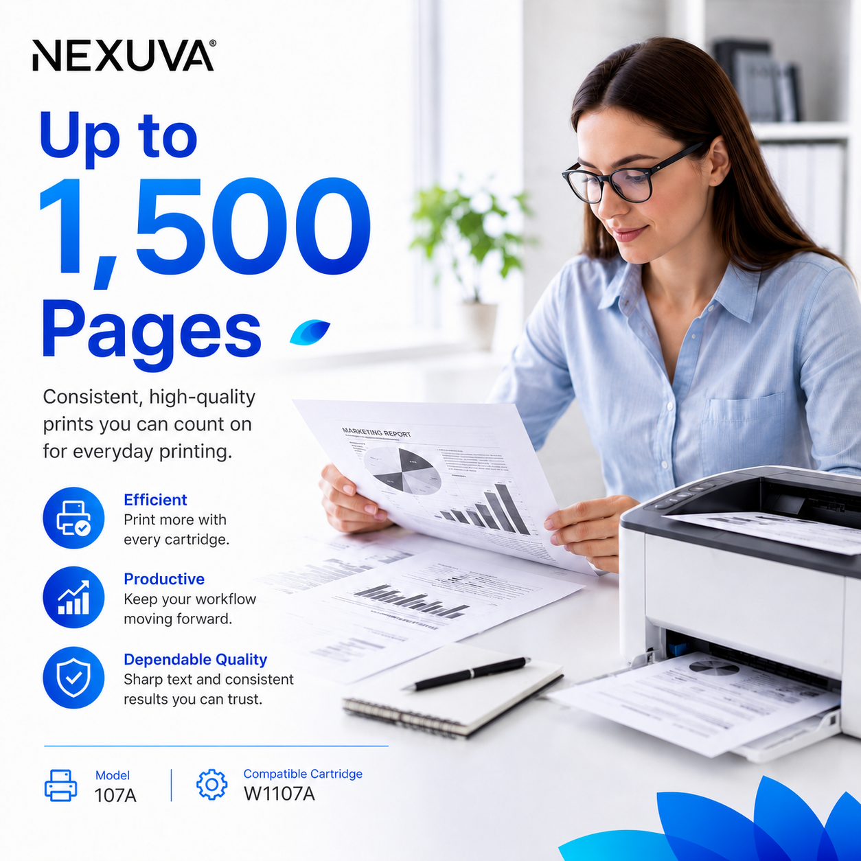 NEXUVA Compatible HP 107A Black Toner Cartridge – W1107A, 1,500 Pages