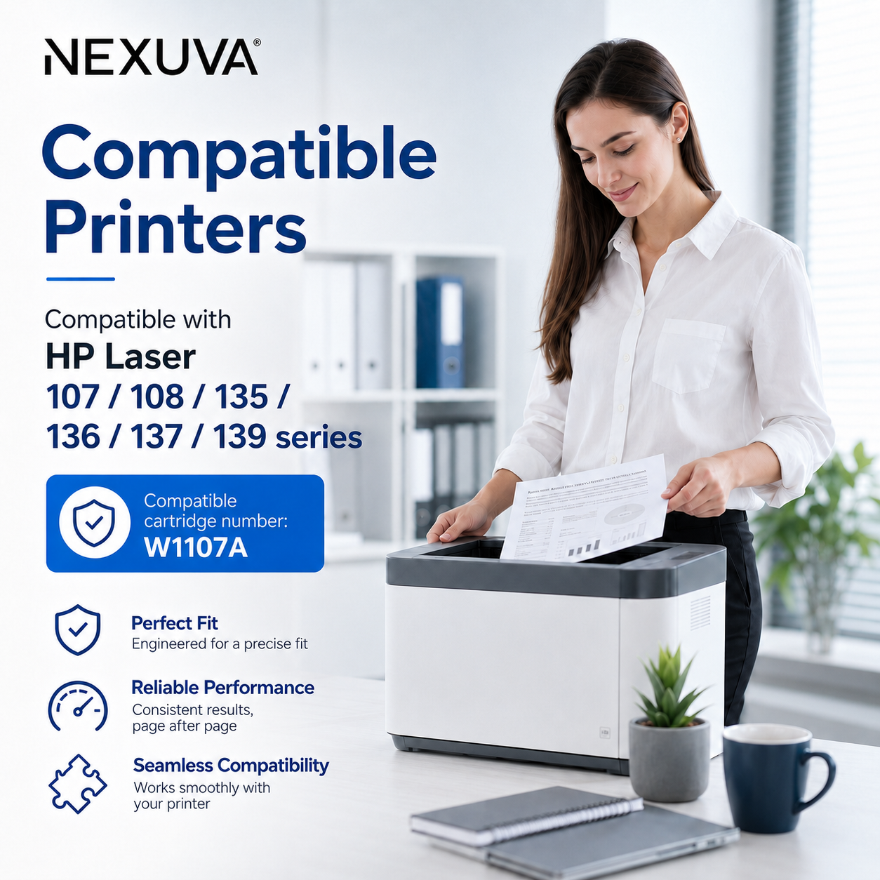 NEXUVA Compatible HP 107A Black Toner Cartridge – W1107A, 1,500 Pages