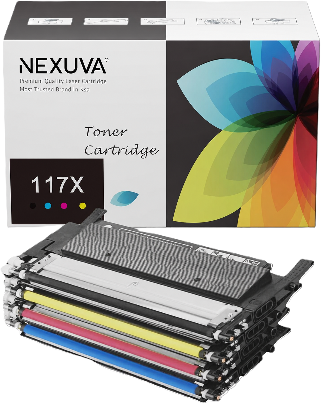 طقم خراطيش حبر عالية الإنتاجية NEXUVA متوافق مع HP 117X، أسود سماوي أرجواني أصفر