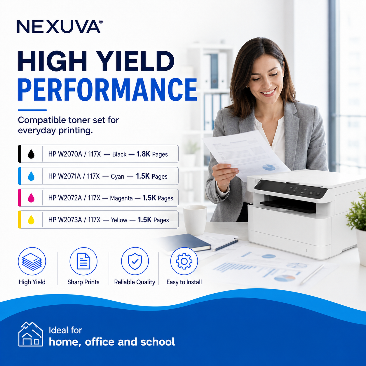 NEXUVA Compatible HP 117X High Yield Toner Cartridge Set, Black Cyan Magenta Yellow