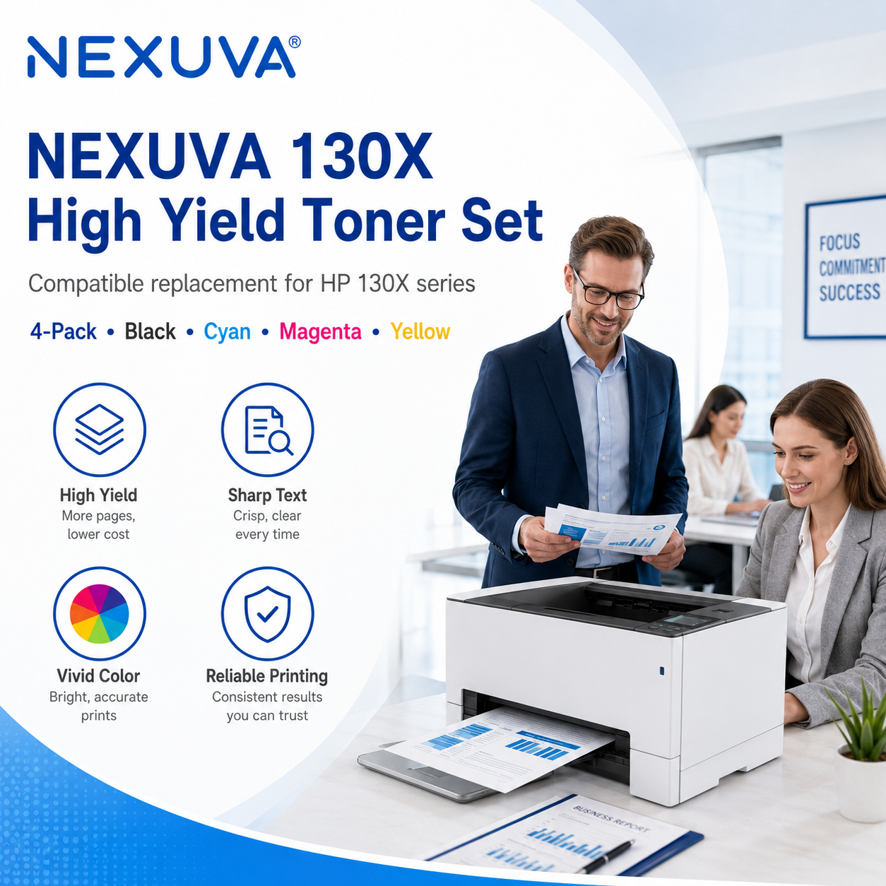 NEXUVA 130X High-Yield Compatible Toner Cartridge 4-Pack Set for HP 130A – CF350A CF351A CF352A CF353A