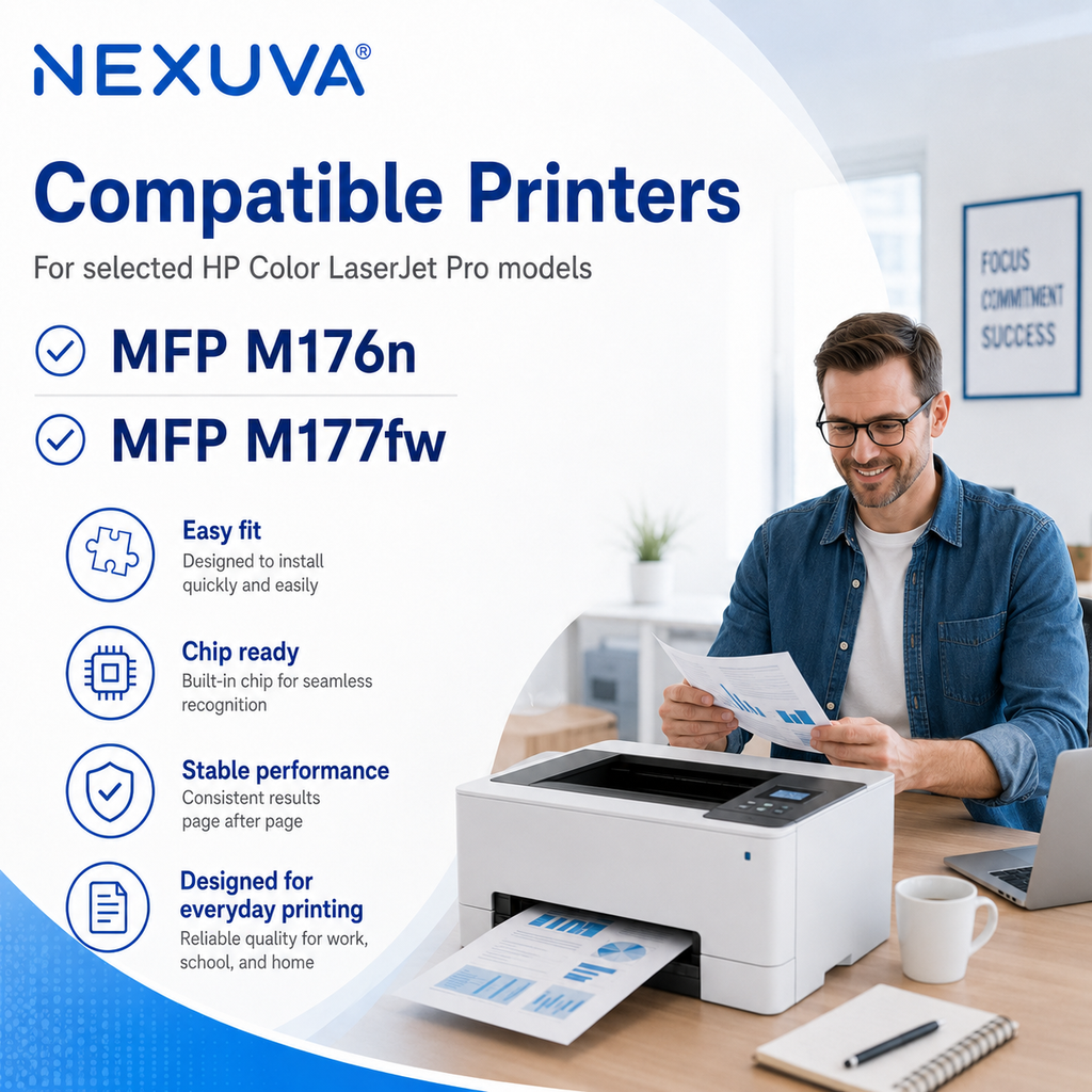 NEXUVA 130X High-Yield Compatible Toner Cartridge 4-Pack Set for HP 130A – CF350A CF351A CF352A CF353A