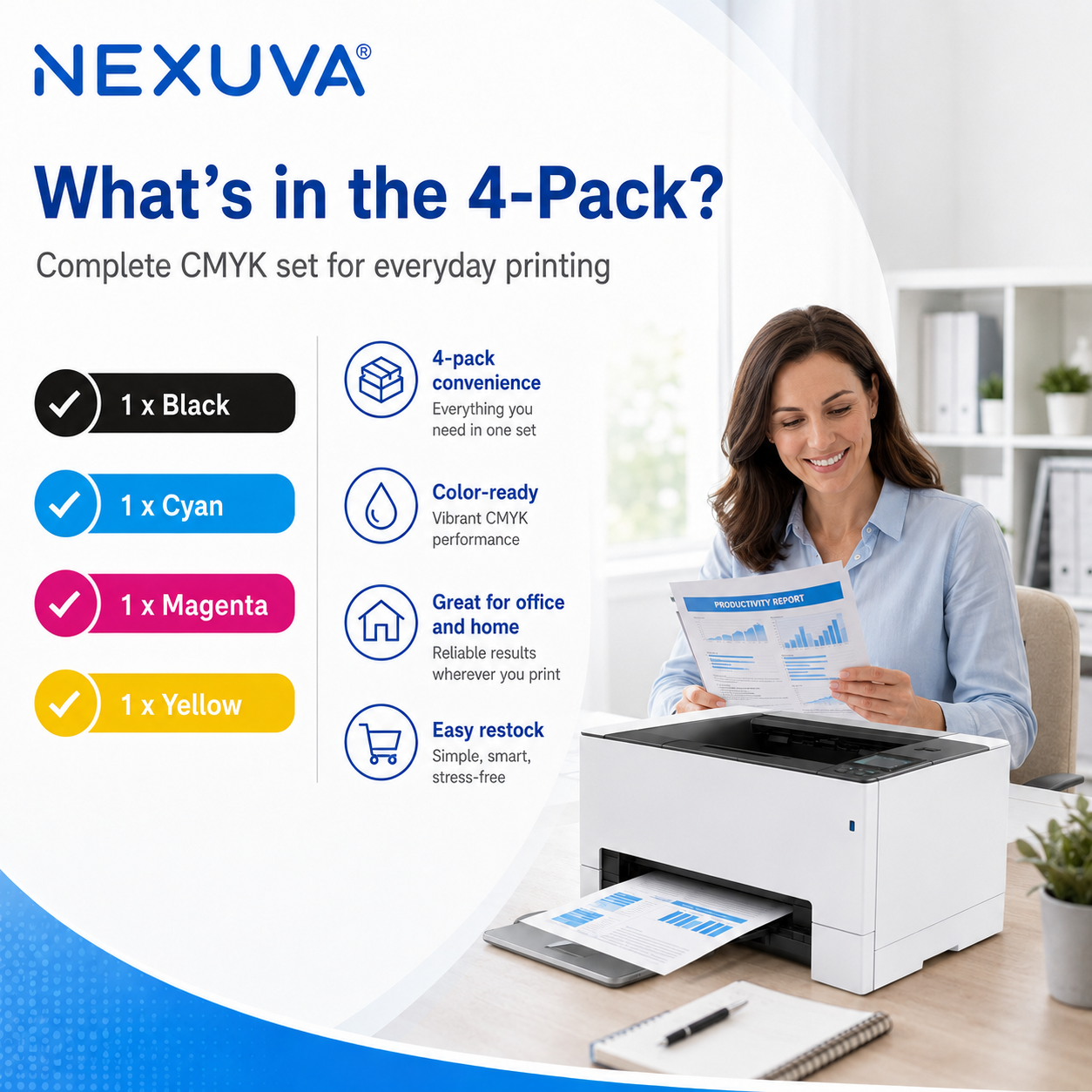 NEXUVA 130X High-Yield Compatible Toner Cartridge 4-Pack Set for HP 130A – CF350A CF351A CF352A CF353A