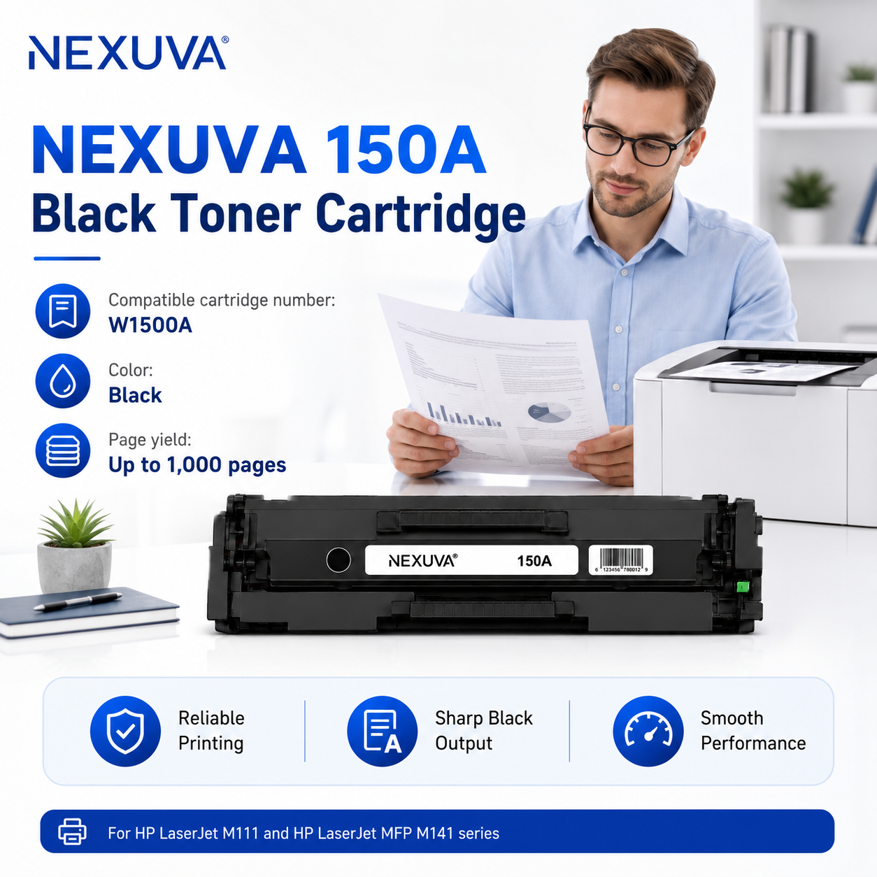 NEXUVA Compatible HP 150A Black Toner Cartridge – W1500A, 1,000 Pages
