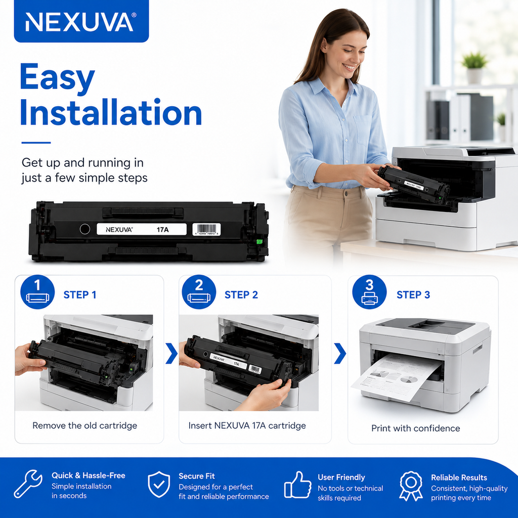 NEXUVA Compatible HP 17A Black Toner Cartridge – CF217A, 1,600 Pages