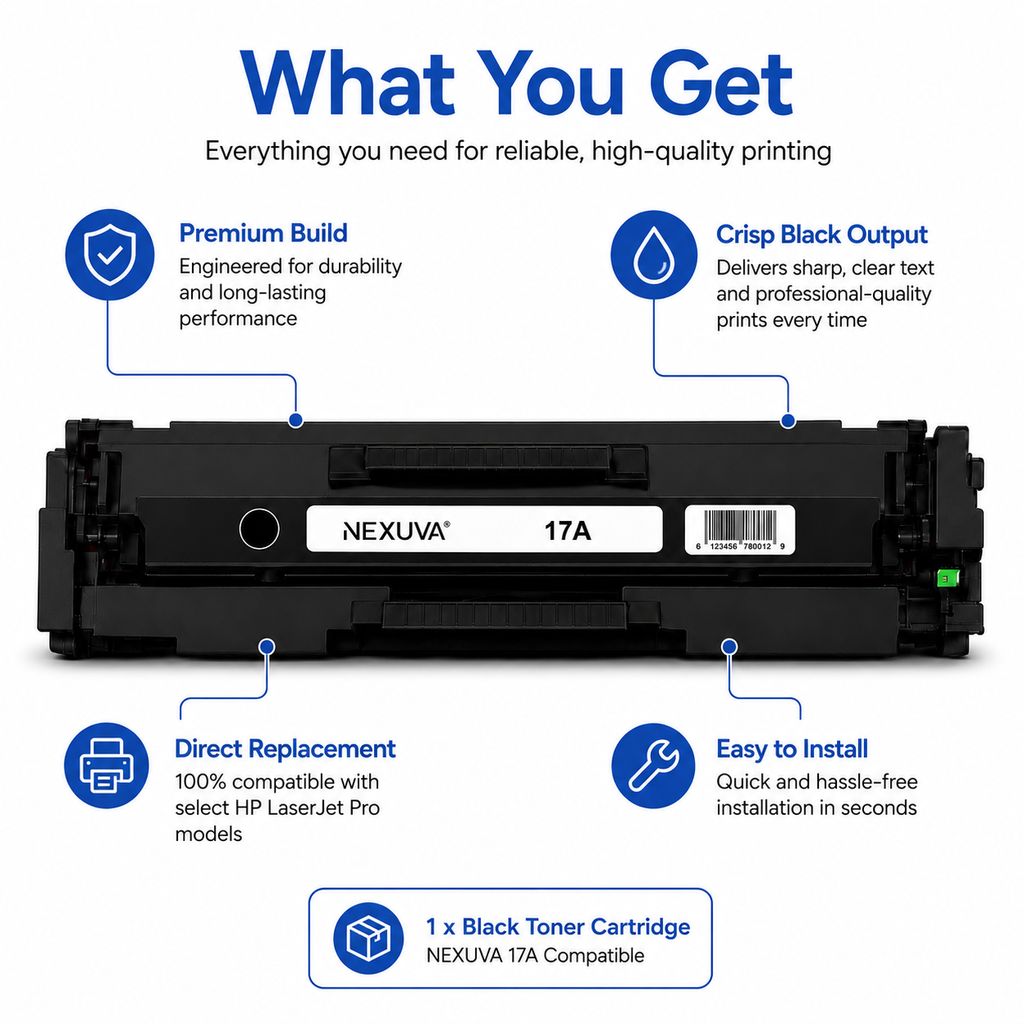 NEXUVA Compatible HP 17A Black Toner Cartridge – CF217A, 1,600 Pages