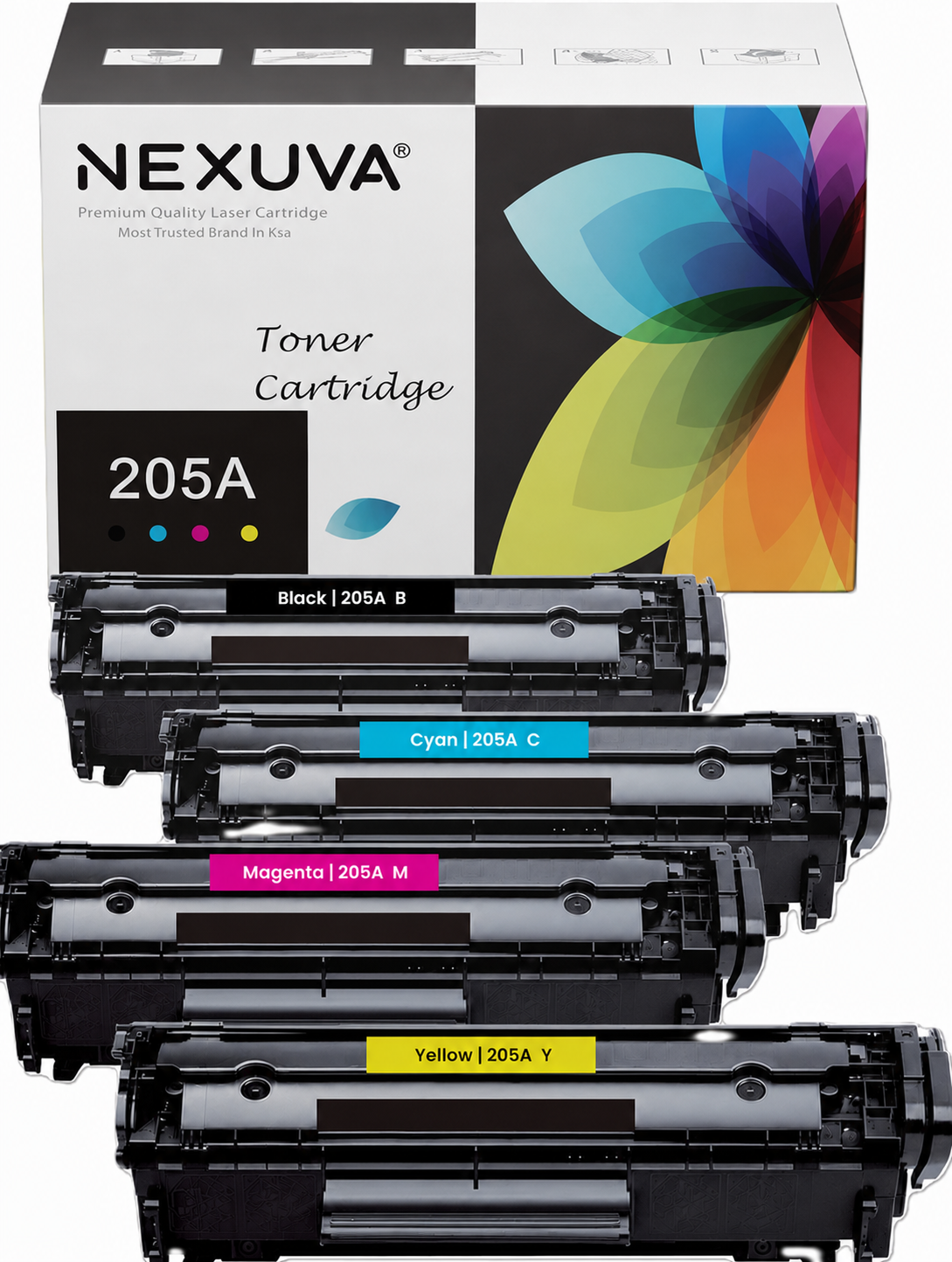 NEXUVA Compatible HP 205A Toner Cartridge 4-Pack Set, Black Cyan Magenta Yellow