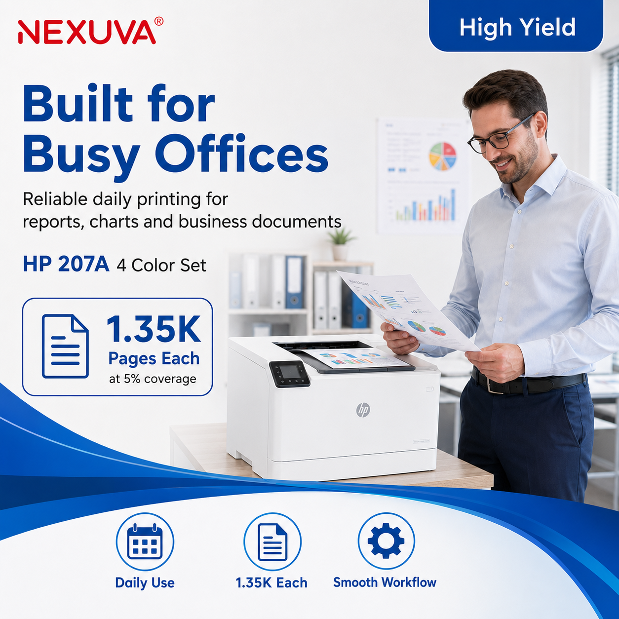 خرطوشة حبر ليزر NEXUVA 207A متوافقة - طقم 4 عبوات - أسود، سماوي، أرجواني، أصفر