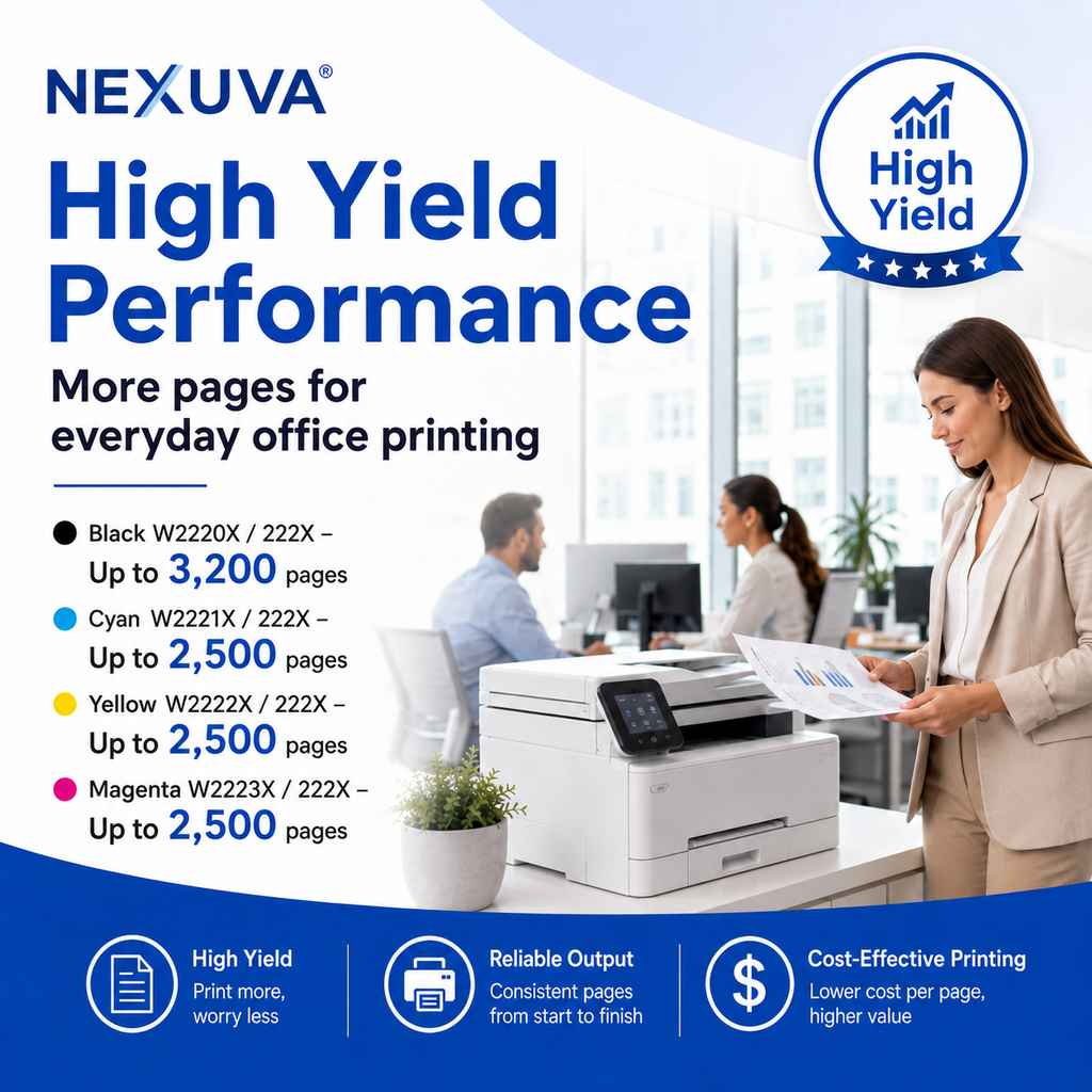 NEXUVA Compatible HP 222X Toner Cartridge 4-Pack Set - Black, Cyan, Magenta, Yellow