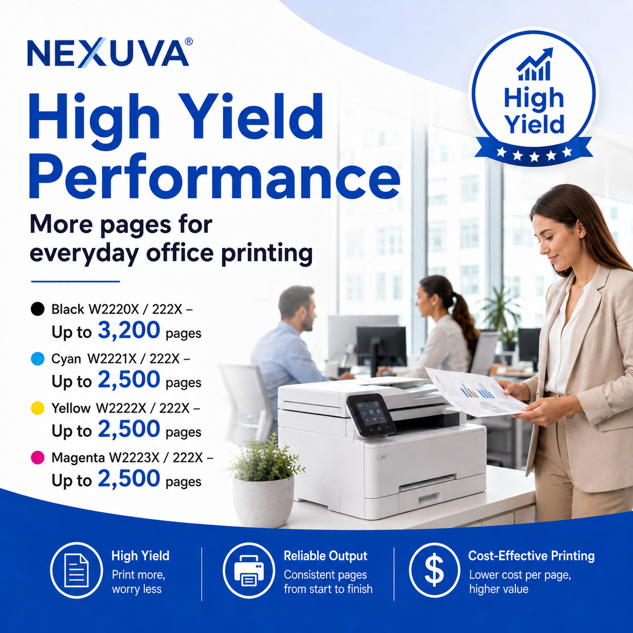 NEXUVA Compatible HP 222X Toner Cartridge 4-Pack Set - Black, Cyan, Magenta, Yellow