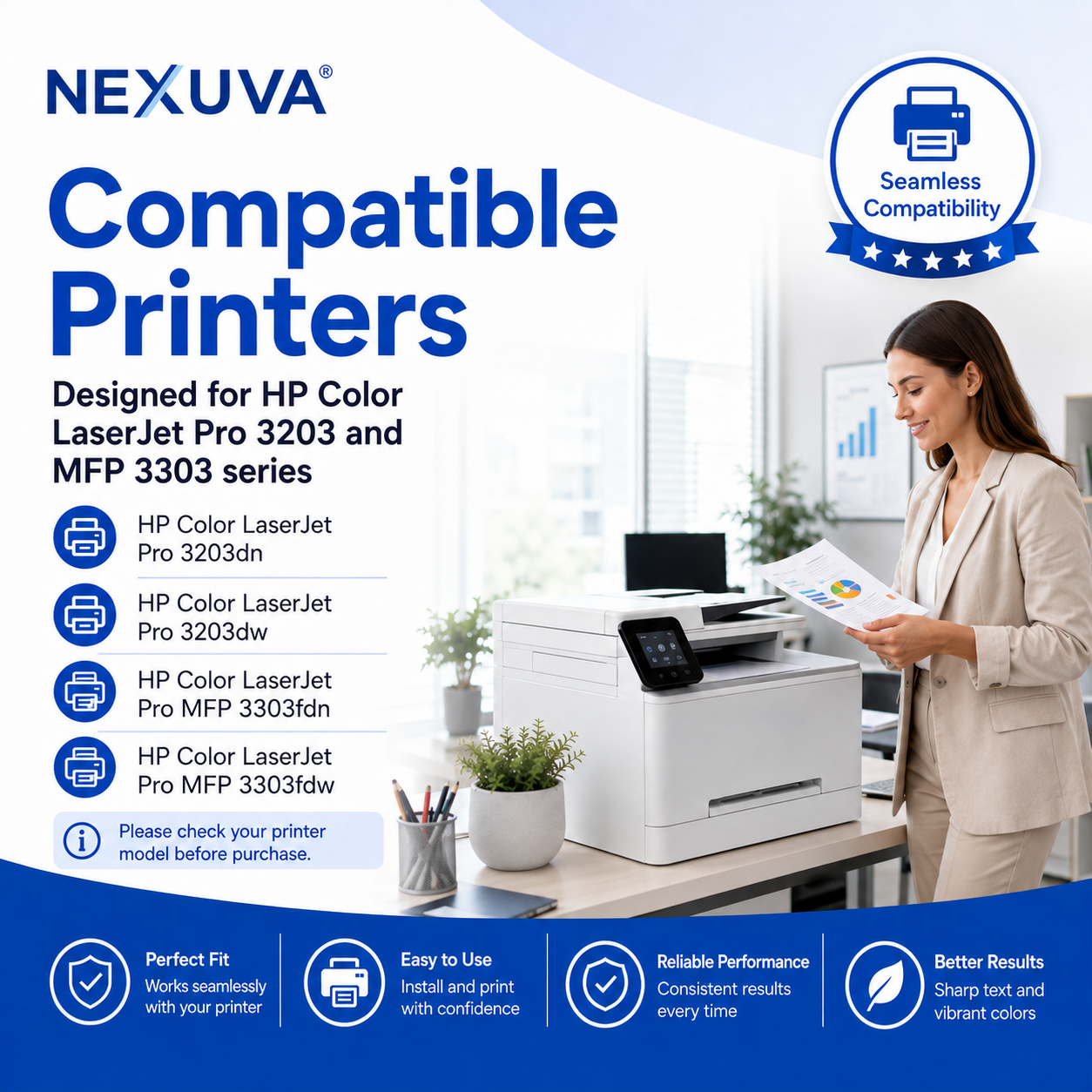 NEXUVA Compatible HP 222X Toner Cartridge 4-Pack Set - Black, Cyan, Magenta, Yellow
