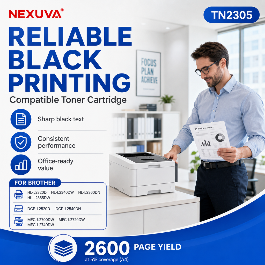 NEXUVA TN2305 Compatible Brother Black Toner Cartridge – High Yield 2,600 Pages