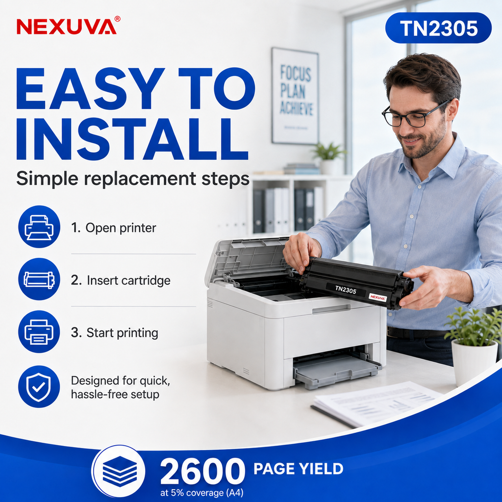 NEXUVA TN2305 Compatible Brother Black Toner Cartridge – High Yield 2,600 Pages