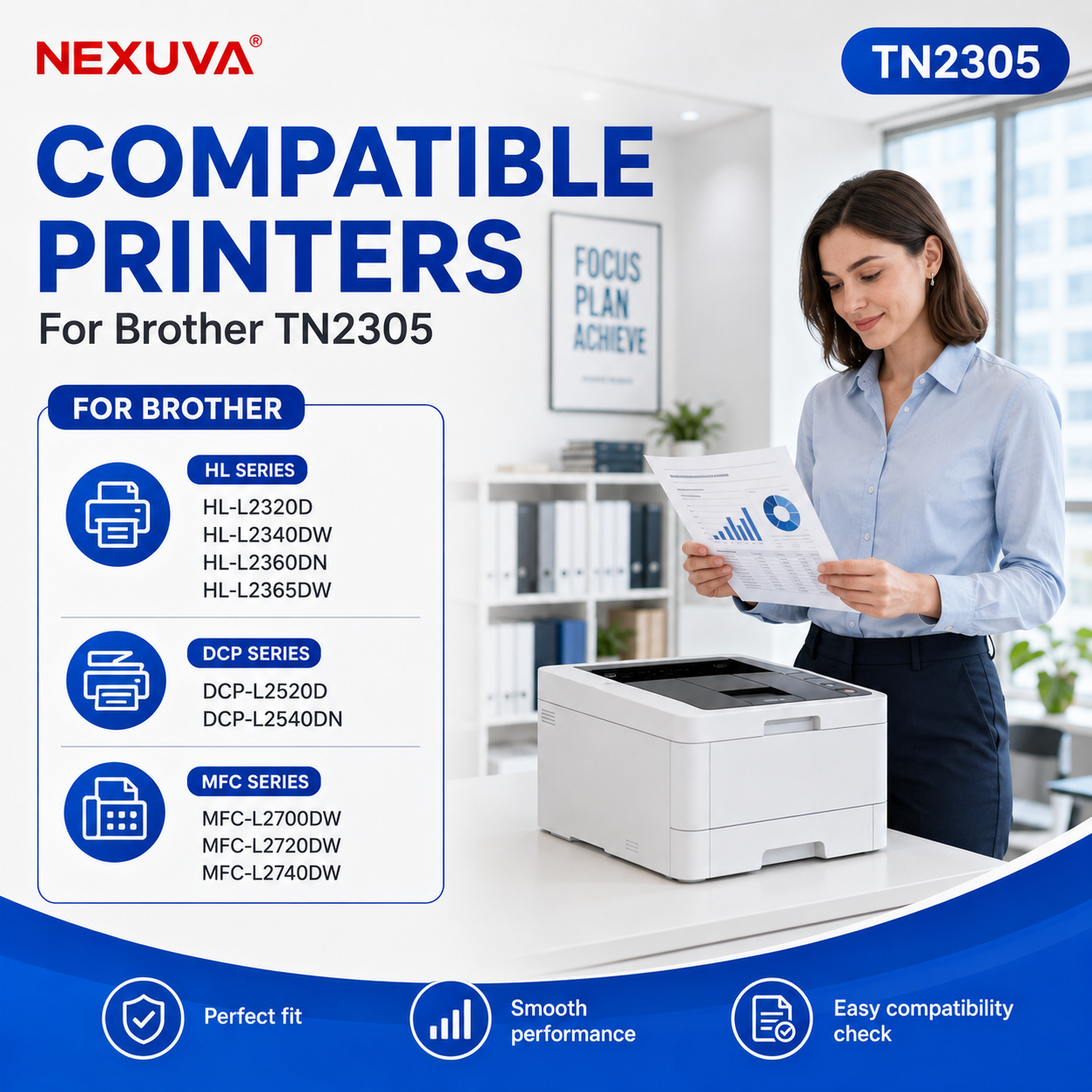 NEXUVA TN2305 Compatible Brother Black Toner Cartridge – High Yield 2,600 Pages