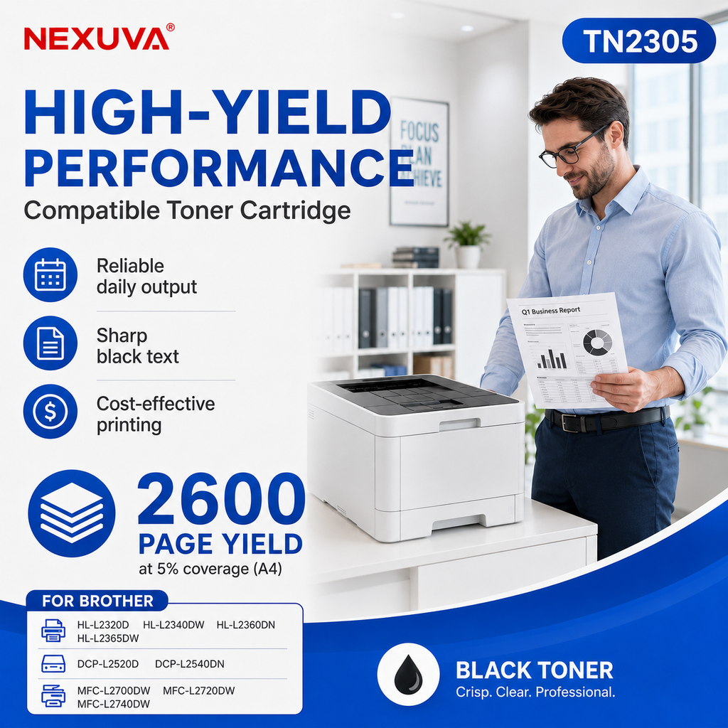 NEXUVA TN2305 Compatible Brother Black Toner Cartridge – High Yield 2,600 Pages