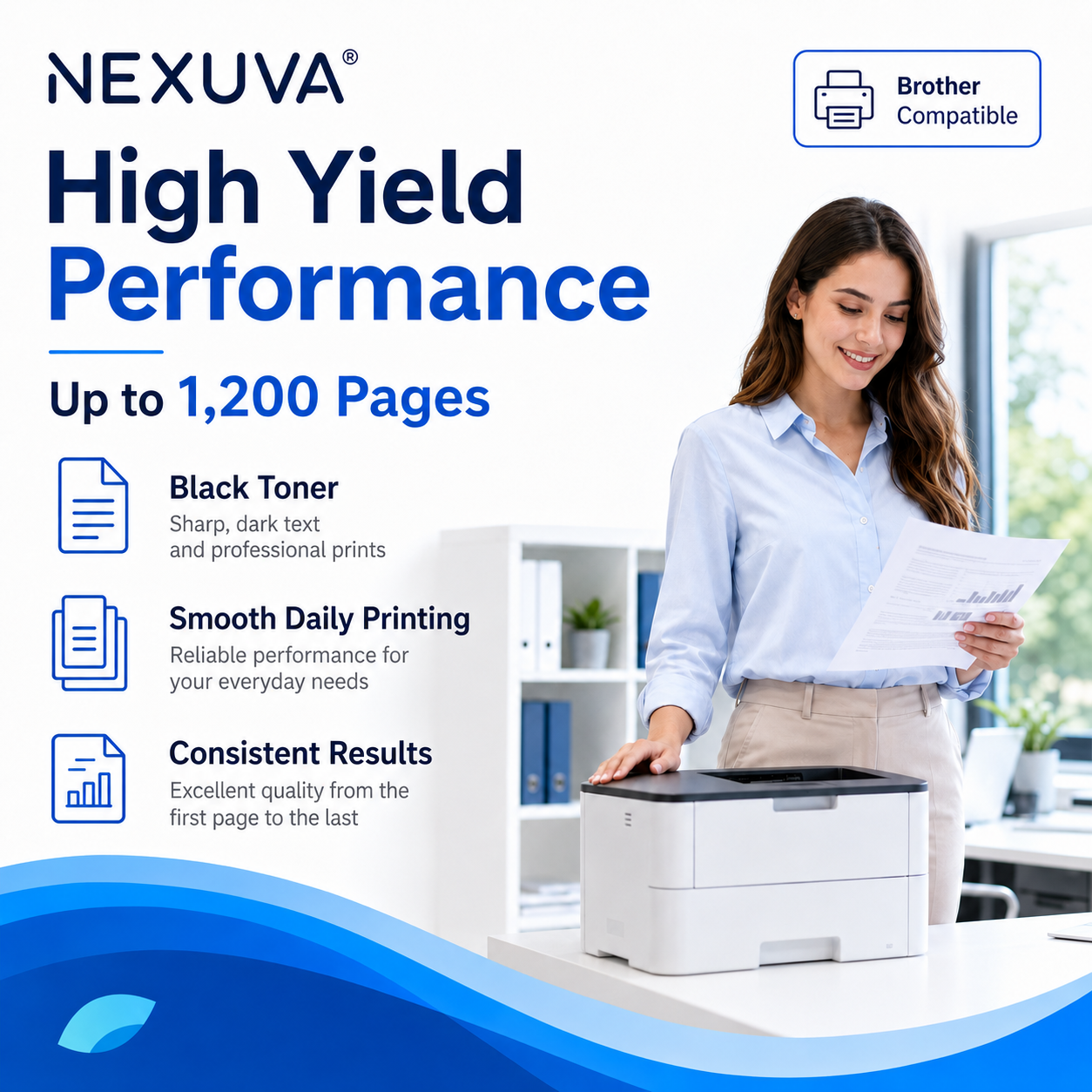 NEXUVA Compatible Brother TN2405 Black Toner Cartridge – 1,200 Pages