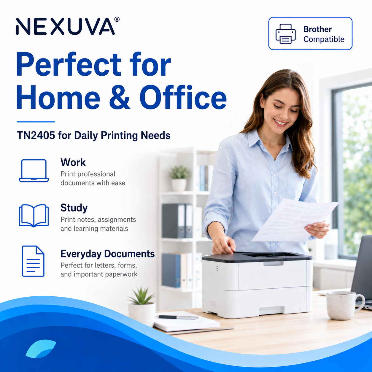 NEXUVA Compatible Brother TN2405 Black Toner Cartridge – 1,200 Pages