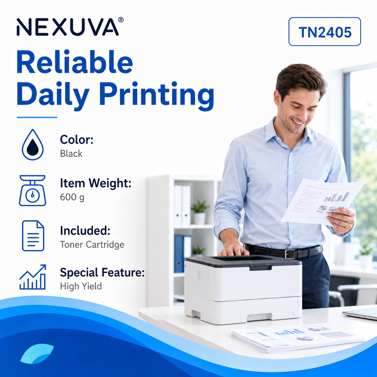 NEXUVA Compatible Brother TN2405 Black Toner Cartridge – 1,200 Pages