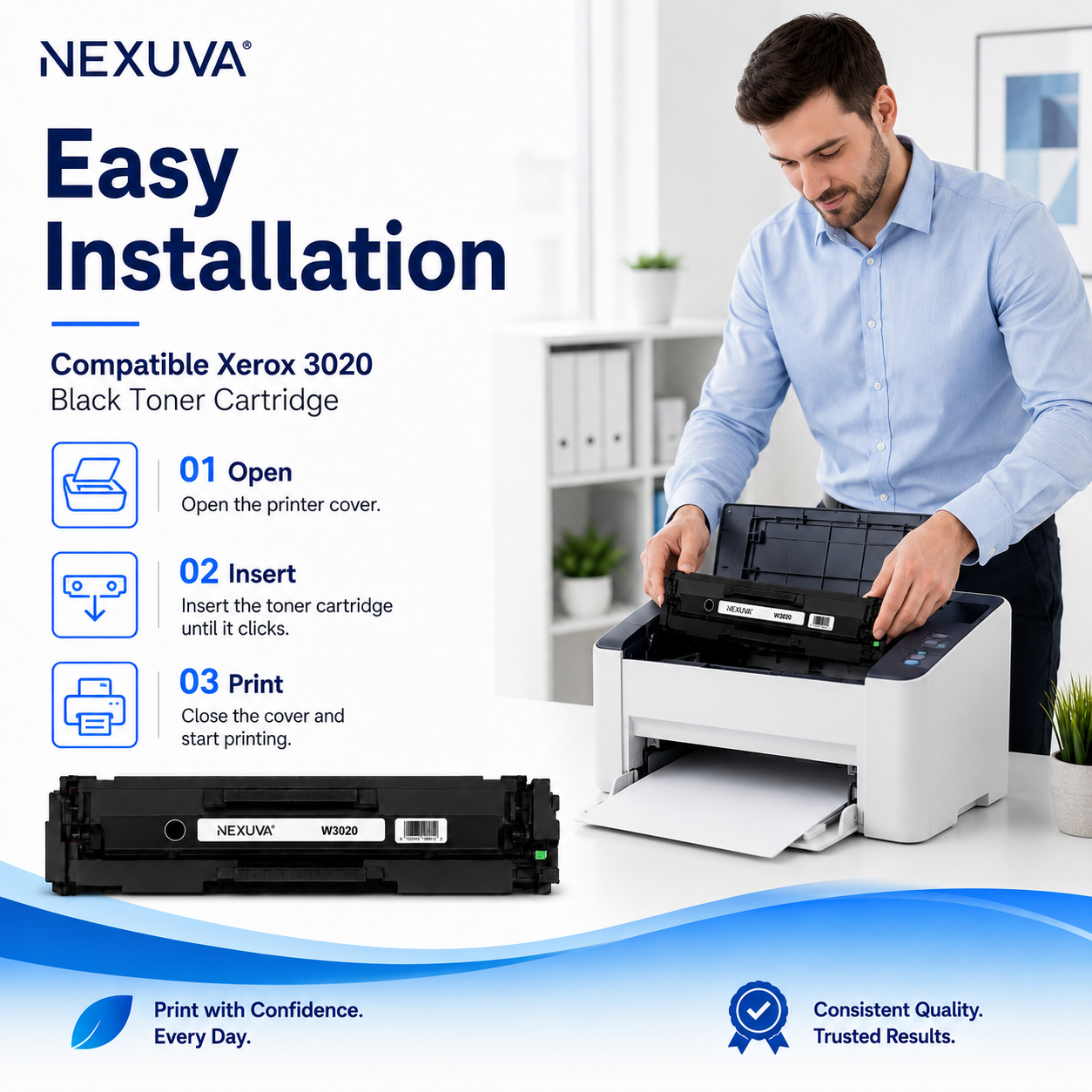 NEXUVA Compatible Xerox 3020 Black Toner Cartridge – 3,000 Pages