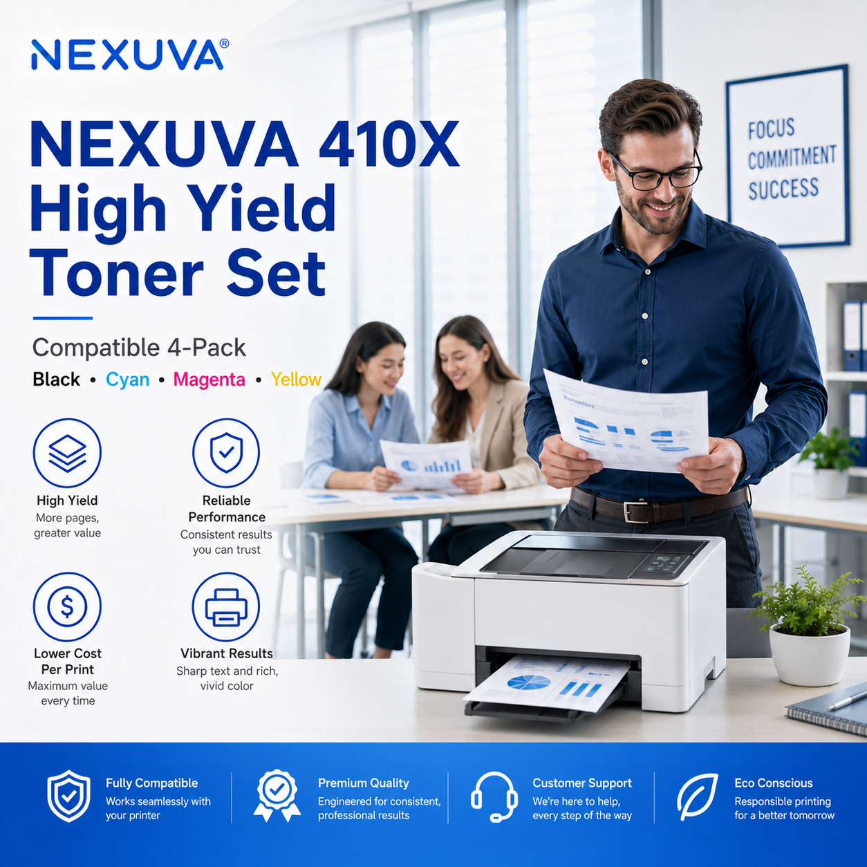 NEXUVA Compatible HP 410X High Yield Toner Cartridge 4-Pack Set, Black Cyan Magenta Yellow