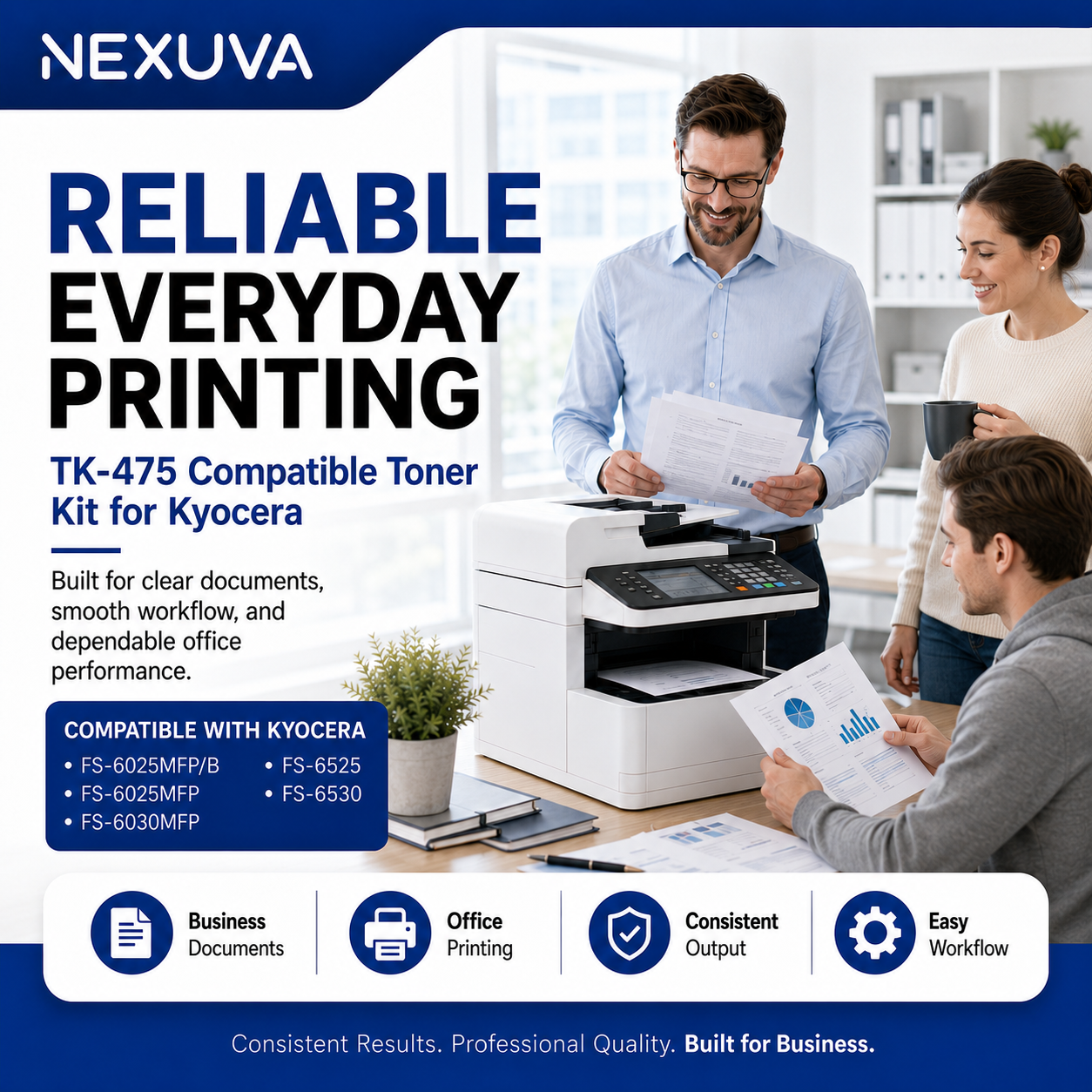 NEXUVA TK-475 Compatible Black Toner Cartridge for Kyocera FS-6025MFP, FS-6030MFP, FS-6525MFP and FS-6530MFP