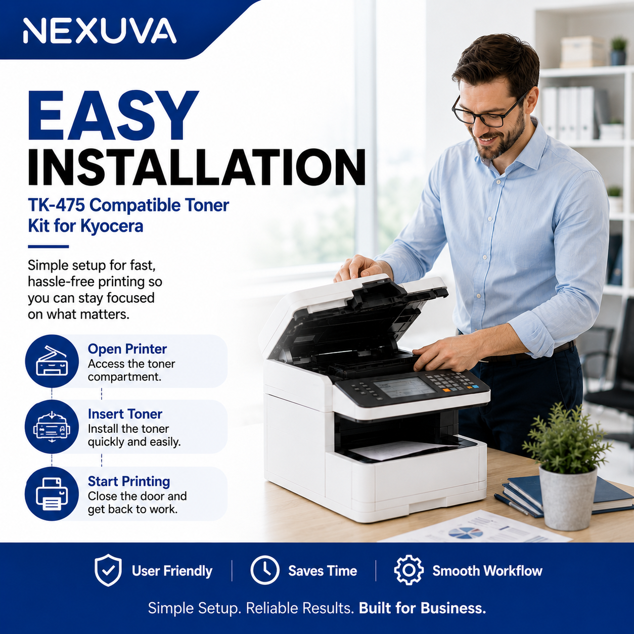 NEXUVA TK-475 Compatible Black Toner Cartridge for Kyocera FS-6025MFP, FS-6030MFP, FS-6525MFP and FS-6530MFP