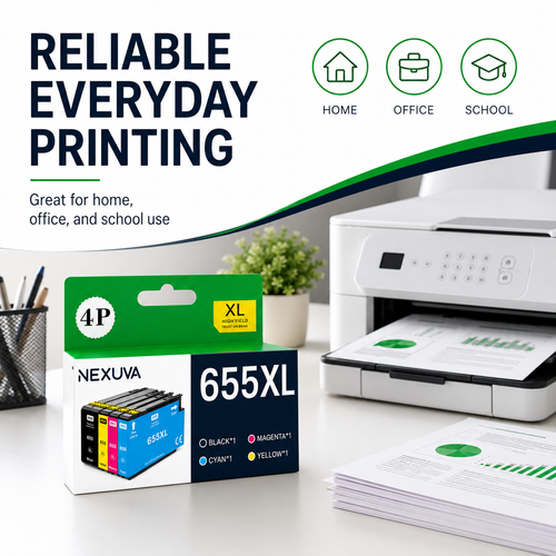 NEXUVA 655XL Compatible Ink Cartridge 4-Pack - Black, Cyan, Magenta, Yellow