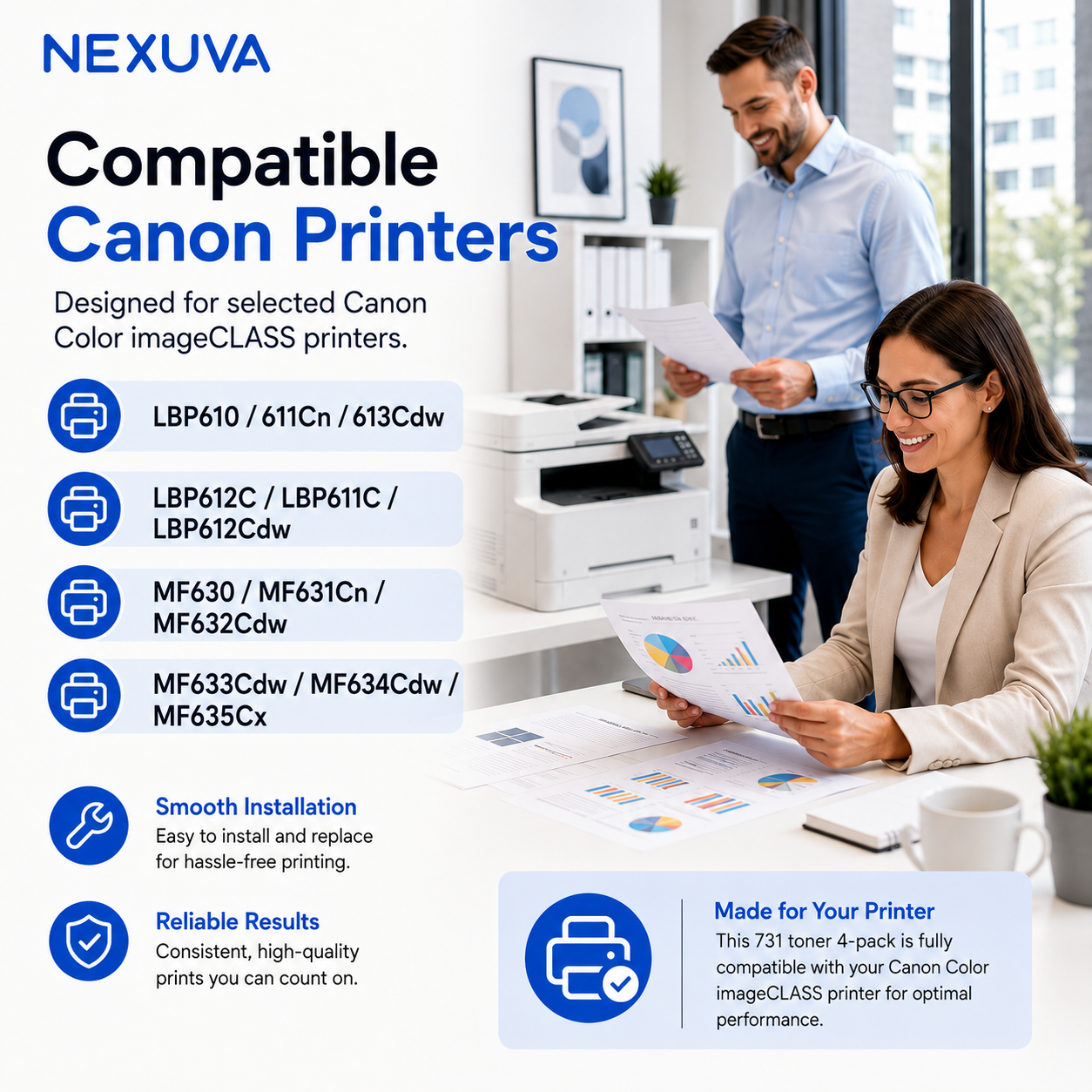خرطوشة حبر متوافقة من NEXUVA CRG-731 طقم من 4 قطع لطابعات Canon - أسود، سماوي، أرجواني، أصفر