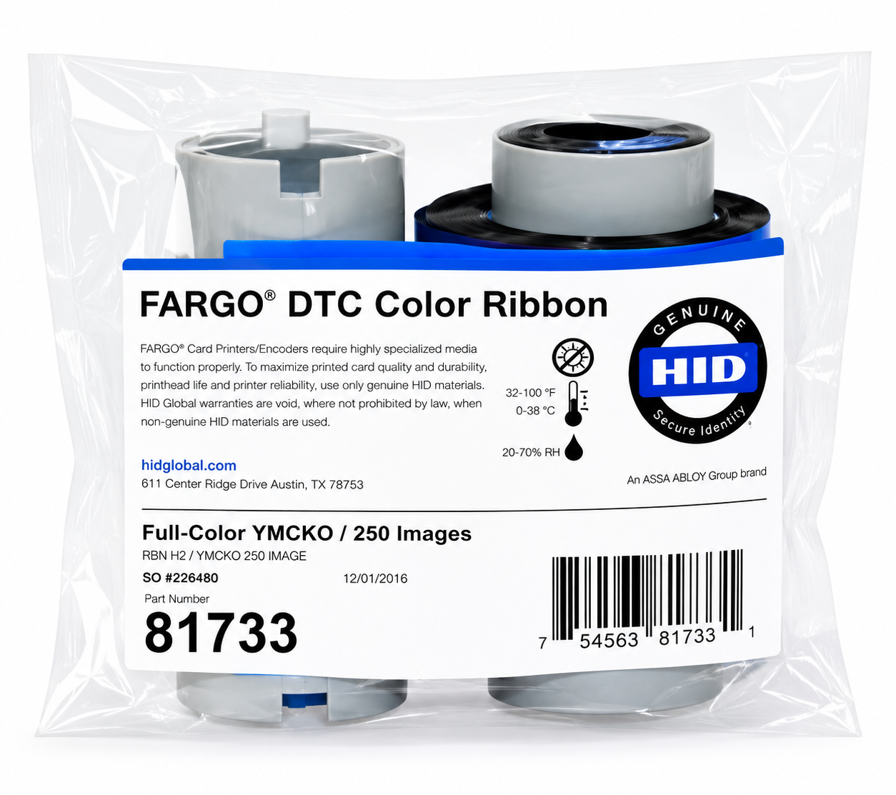 شريط ألوان كامل YMCKO من HID Fargo 81733، 250 طباعة