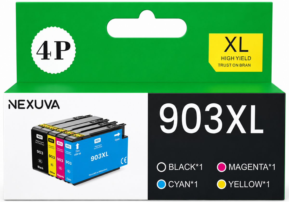 NEXUVA 903XL Compatible Ink Cartridge 4-Pack - Black, Cyan, Magenta, Yellow