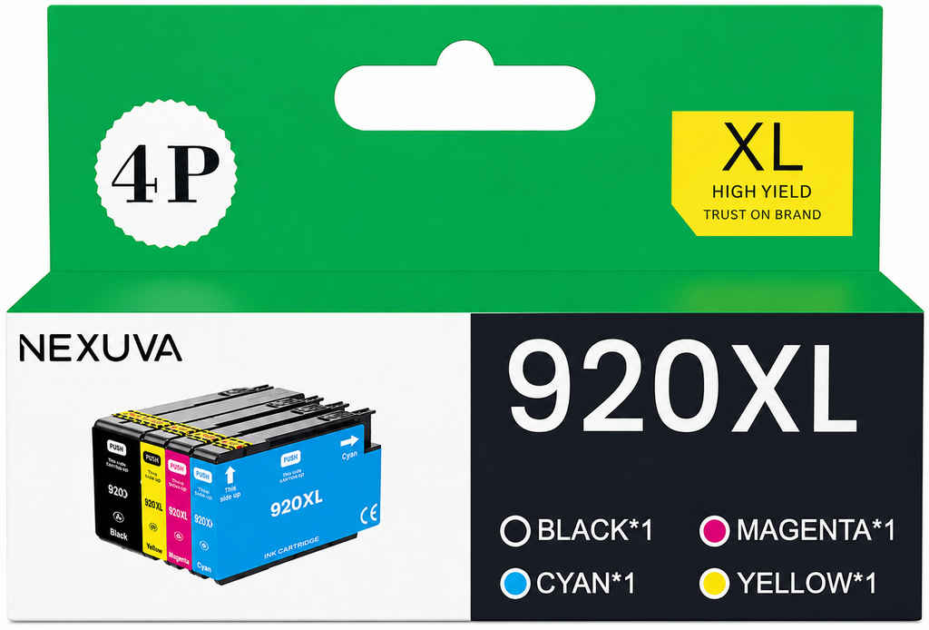 NEXUVA 920XL Compatible Ink Cartridge Set for HP - 4 Colors, Black, Cyan, Magenta, Yellow